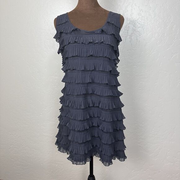 H&M Tank Dress L Layered Fringe Tunic Mini Tiered Chiffon Boho Flapper Sheer - Picture 1 of 11